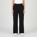 Women's Black Relaxed Fit Cargo Track Pants, Black, small