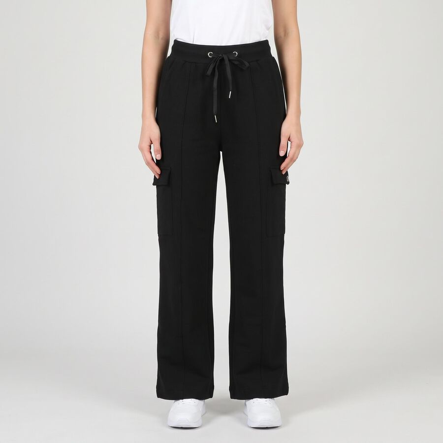 Women's Black Relaxed Fit Cargo Track Pants, Black, large