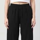 Women's Black Regular Fit Solid Palazzos, काला, small