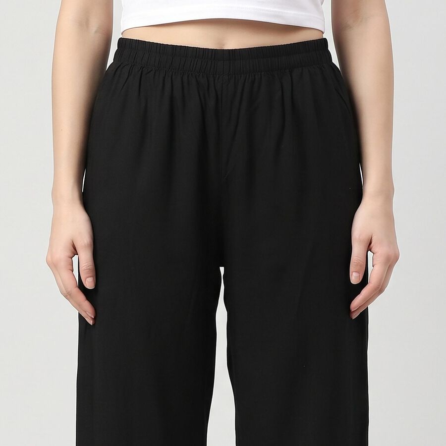 Women's Black Regular Fit Solid Palazzos, काला, large