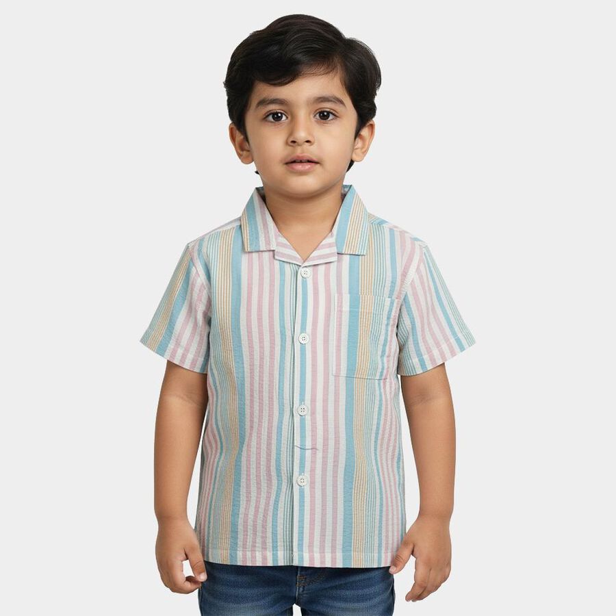 Boys Pink Cotton Half Sleeve Collared Casual Shirt, Pink, large