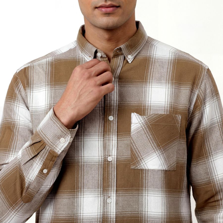 Men's Light Beige Cotton Classic Collar Casual Shirt, Beige, large