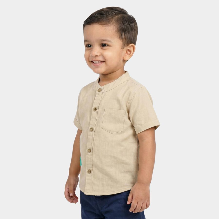 Infants Beige Mandarin Collar Regular Fit Shirt, Beige, large