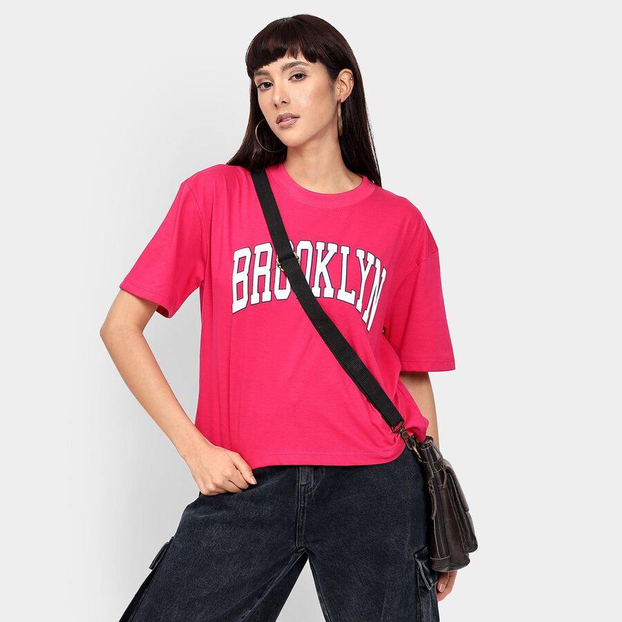 Ladies' Round Neck T-Shirt , रानी (फ्यूशिया), large image number null