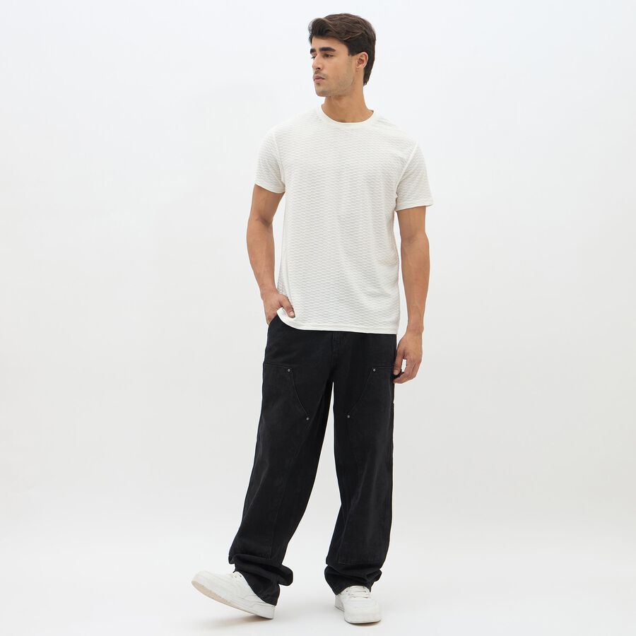 Men's Rich Eggshell White Round Neck Casual T-Shirt, Off White, large image number null
