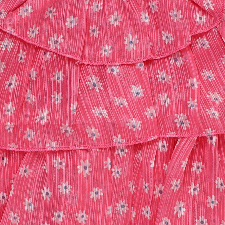 Girls Bright Pink Round Neck Casual Sleeveless T-Shirt, Pink, large