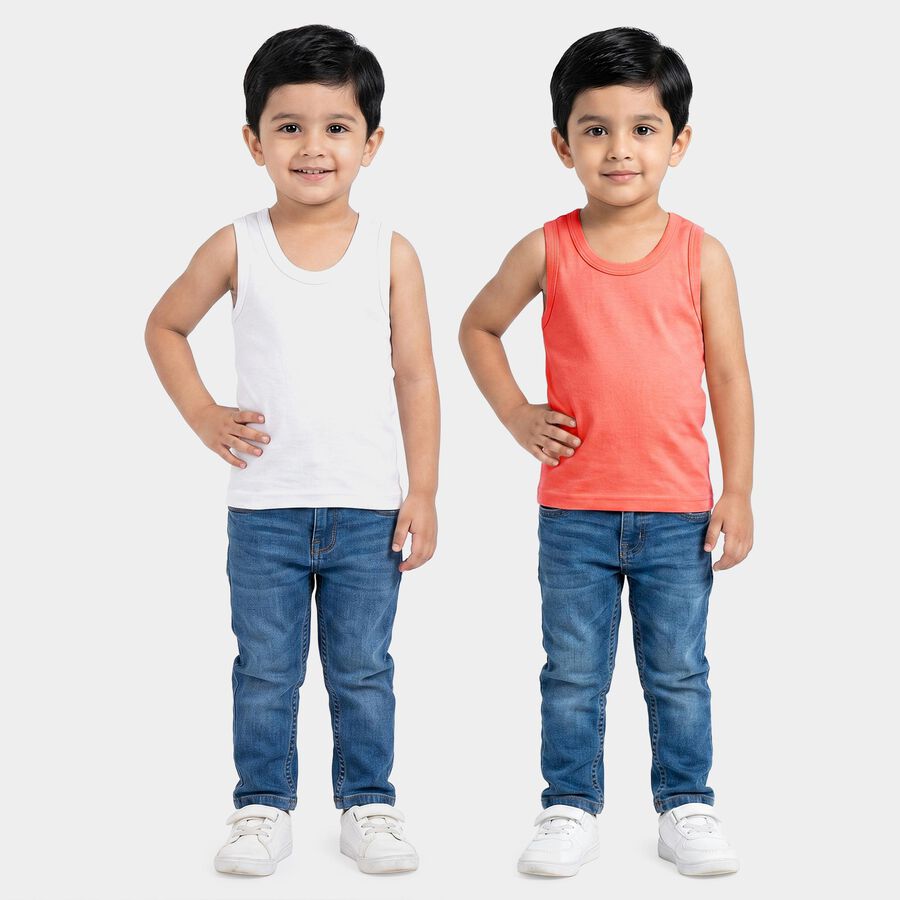 Boys Coral Cotton Round Neck Vest, मूँगा (कोरल), large