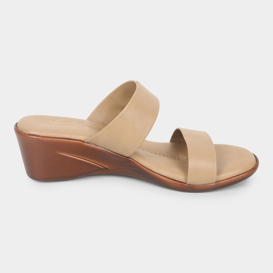 Women's Light Beige Buckle Strap Wedge Sandals, Beige, large image number null