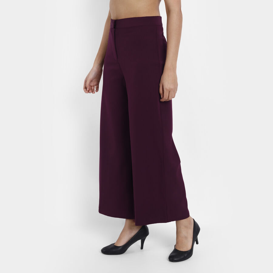 Solid Flared High Rise Trousers, Wine, large image number null