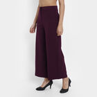 Solid Flared High Rise Trousers, Wine, small image number null