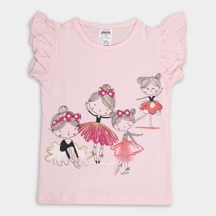 Girls' Cotton T-Shirt, हल्का गुलाबी, large image number null