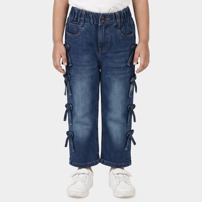 Girls' Light Blue Straight Fit Side Bow Detail Jeans