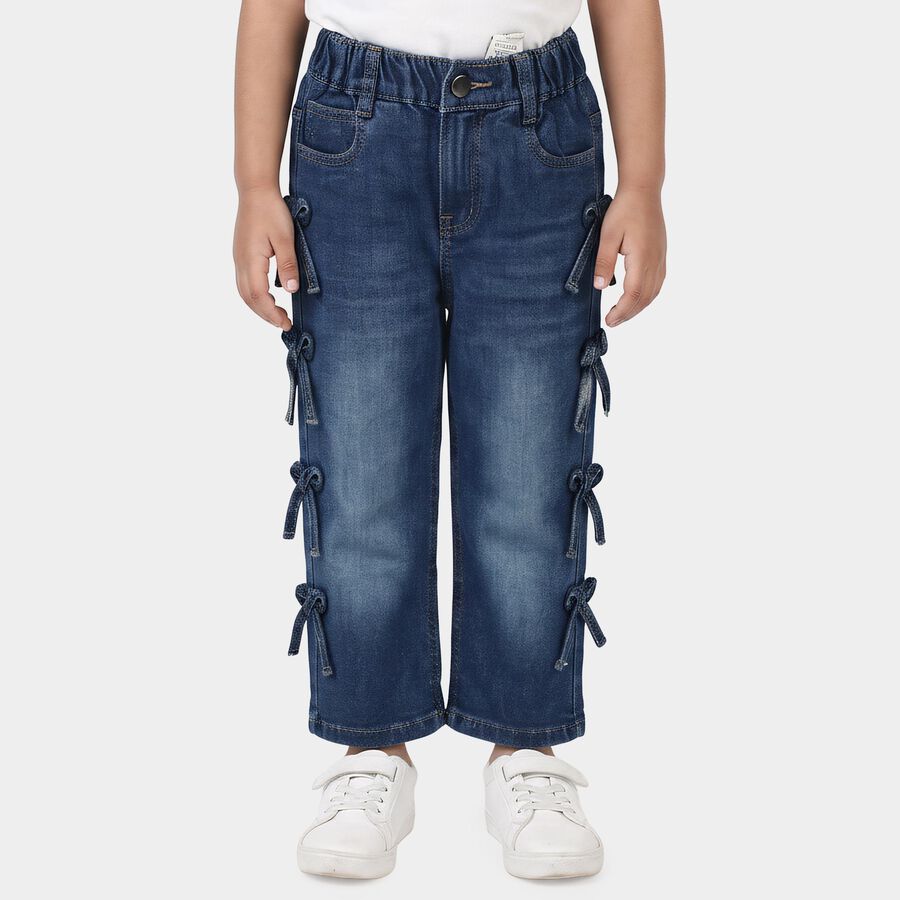 Girls' Light Blue Straight Fit Side Bow Detail Jeans, Light Blue, large