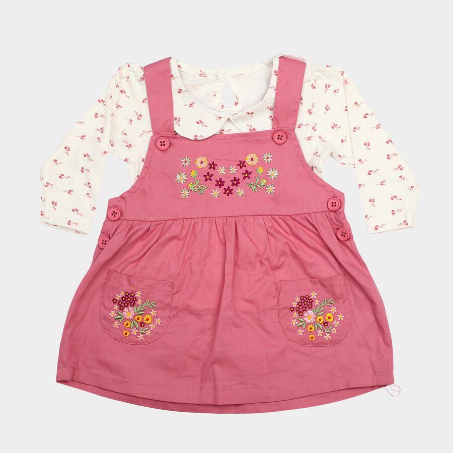 Girls' Purple Floral Embroidered Fit and Flare Frock, Purple, large