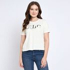 Ladies' Round Neck T-Shirt, ऑफ व्हाइट, small image number null