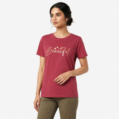 Women's Purple Cotton Round Neck Regular T-Shirt