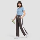 Women's Charcoal Straight Fit Side-Striped Track Pants, गहरा ग्रे, small