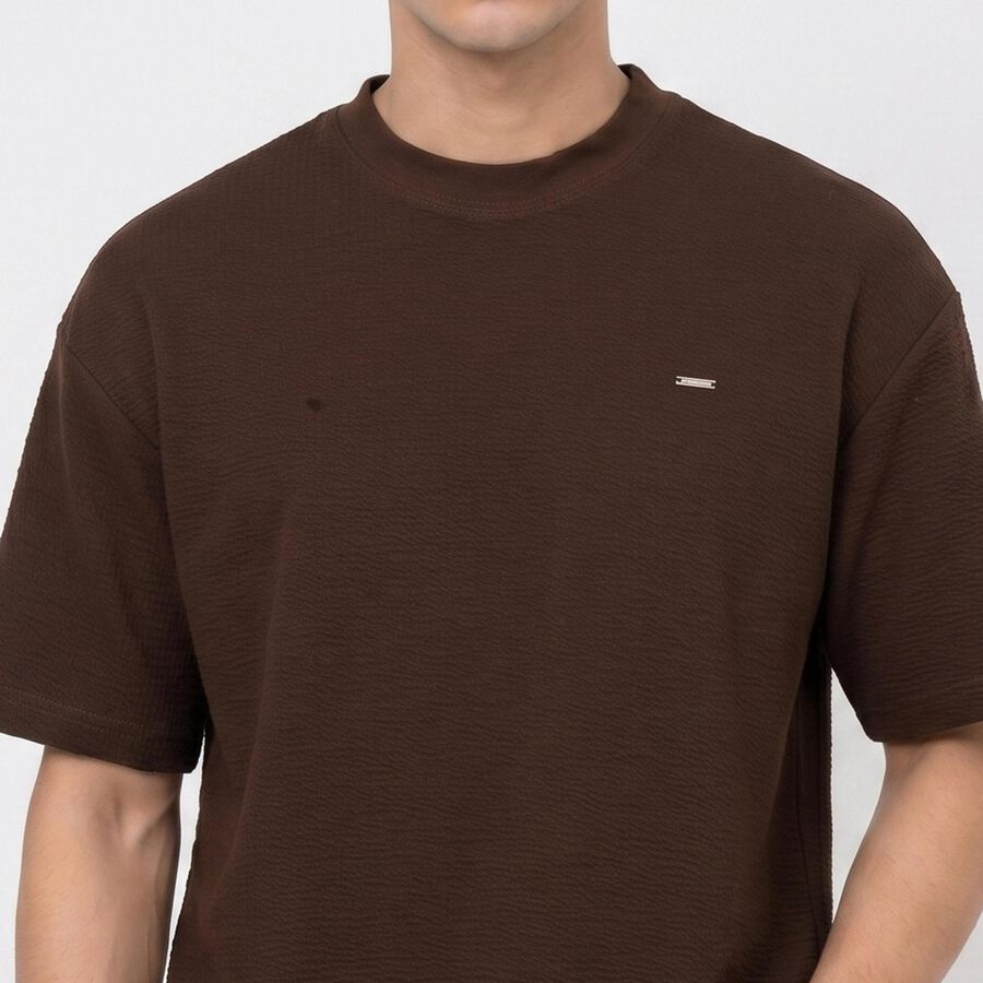 Men's Brown Round Neck Regular T-Shirt, Brown, large