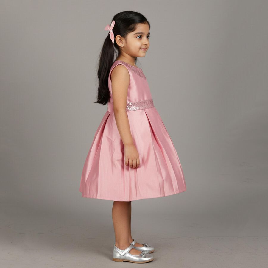 Girls' Soft Pink Sequin Sleeveless Party Wear Frock, हल्का गुलाबी, large image number null