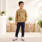 Boys Beige Crew Neck Graphic Print Sweatshirt, Beige, small