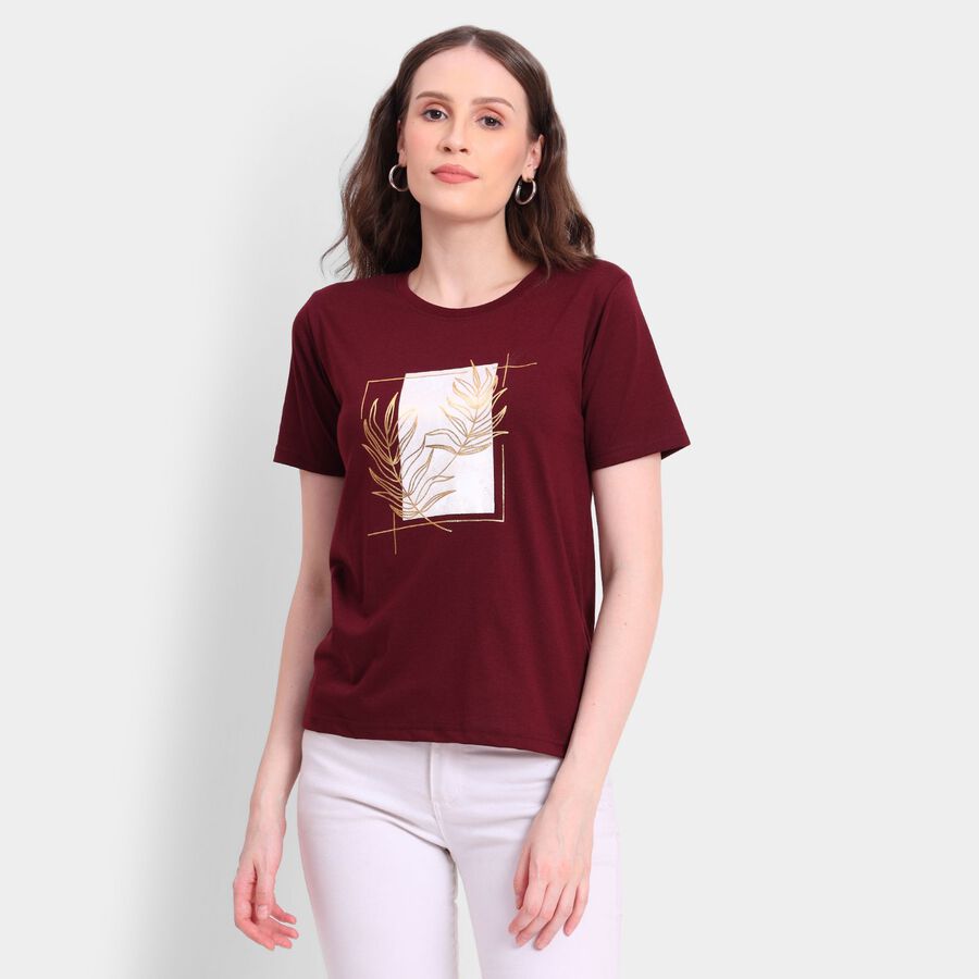 Ladies' Round Neck T-Shirt, Wine, large image number null