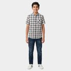 Boys White Checked Collar Regular Fit Casual Shirt, White, small