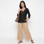 Women's Black V-Neck Printed Straight Kurti, Black, small