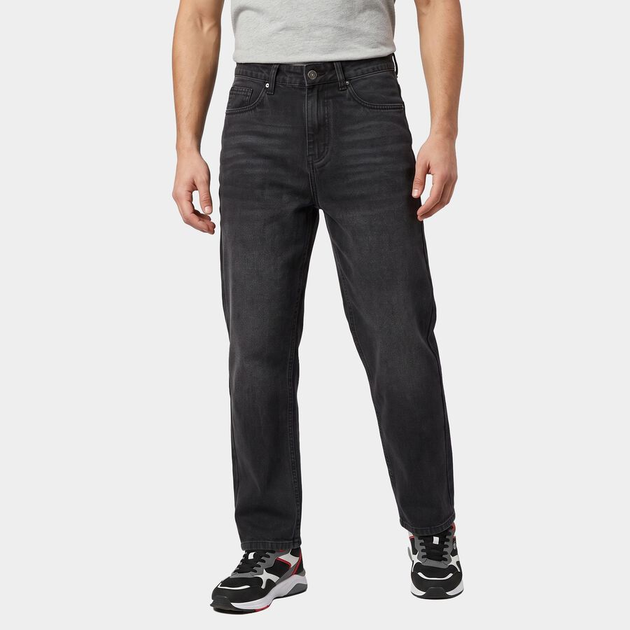 Men's Black Straight Fit Faded Jeans, काला, large