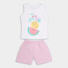 Infants' 100% Cotton Round Neck Short Set, White, small