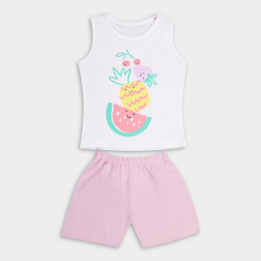 Infants' 100% Cotton Round Neck Short Set, White, large