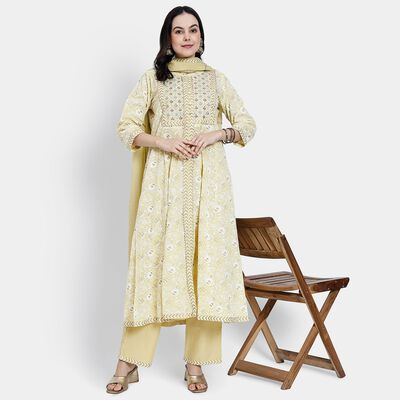Ladies' 100% Cotton Kurta Pyjama Set with Dupatta