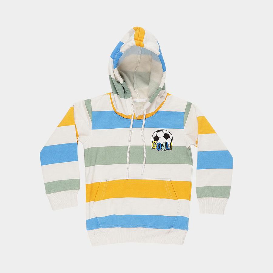 Boys Multicolor Hooded Neck Casual Sweatshirt, सफ़ेद, large image number null