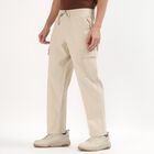 Men's Light Beige Slim Fit Cargo Trousers, Off White, small