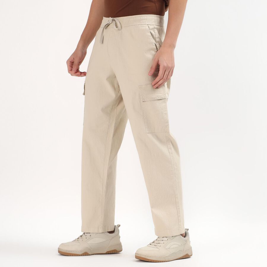 Men's Light Beige Slim Fit Cargo Trousers, Off White, large