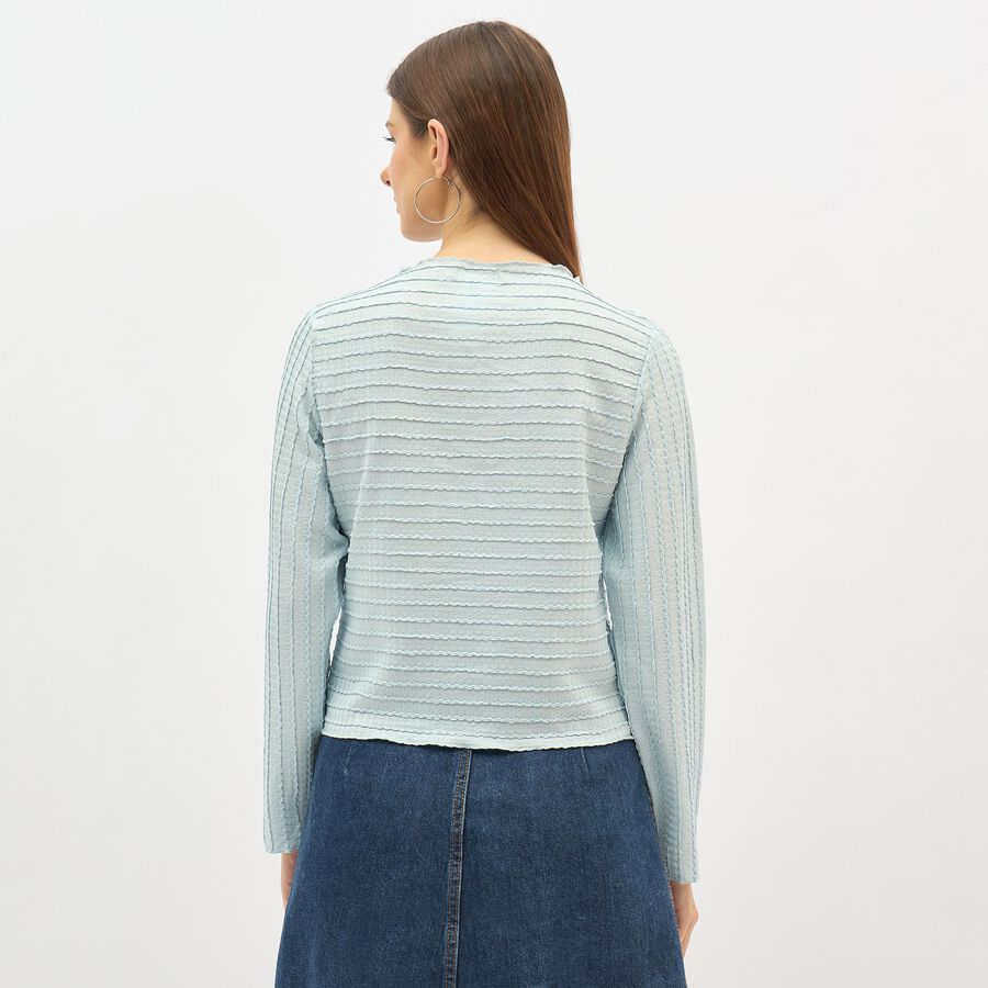 Women's Light Powder Blue Round Neck Casual Top, Light Blue, large image number null