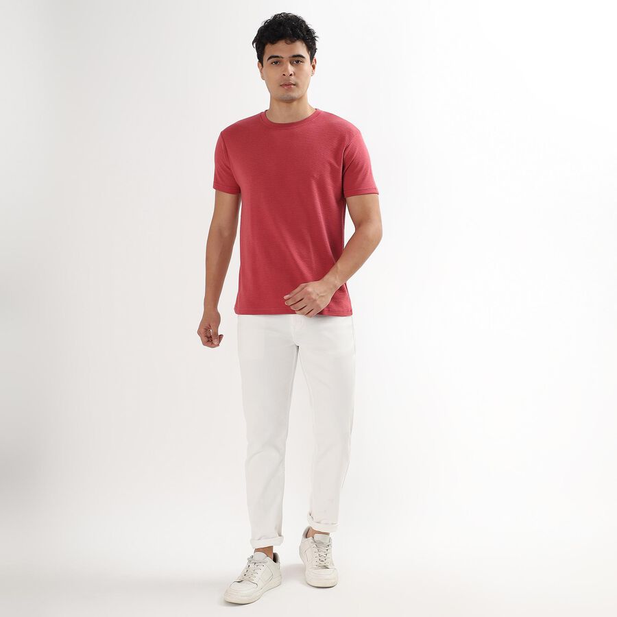 Men's Round Neck Half Sleeves T-Shirt , Red, large