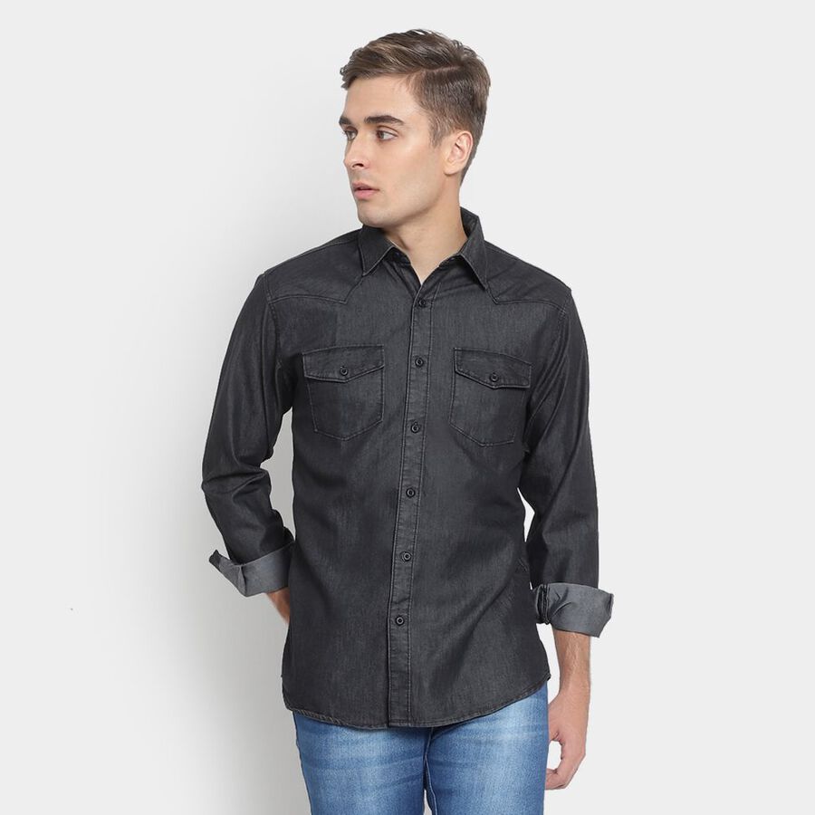 Solid Casual Shirt, Black, large image number null