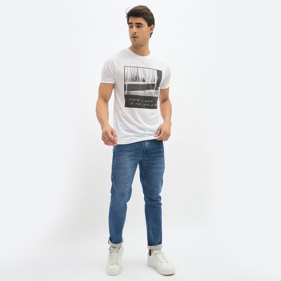 Men's Stonewashed Blue Slim Fit Jeans, मध्यम नीला, large image number null