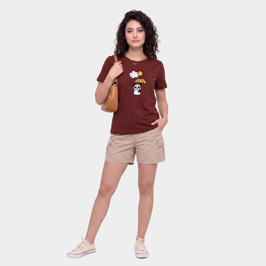 Women's Rust Round Neck Regular T-Shirt, रस्ट, large