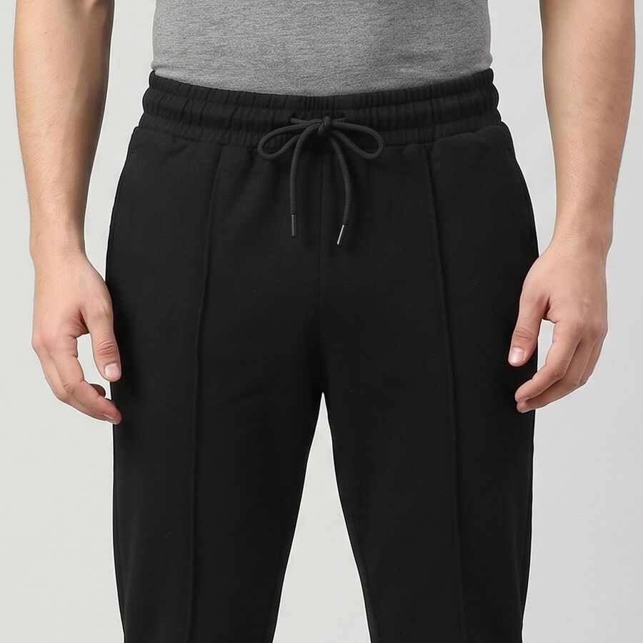 Men's Black Slim Fit Drawstring Waist Track Pants, काला, large
