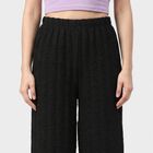 Women's Black Relaxed Fit Textured Wide Leg Harem Pants, काला, small