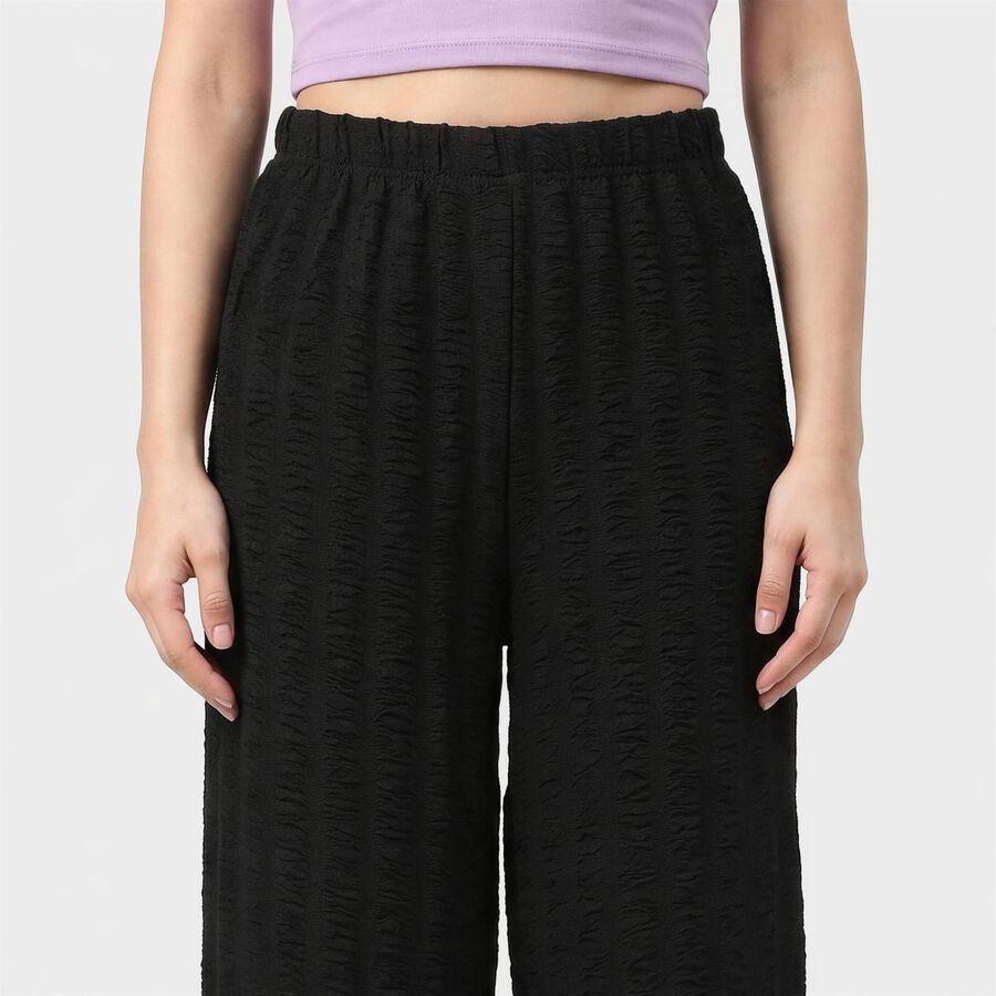 Women's Black Relaxed Fit Textured Wide Leg Harem Pants, काला, large