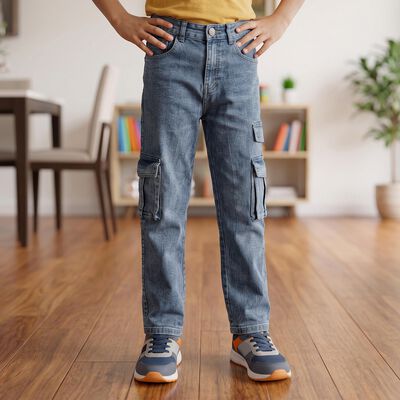 Boys' Blue Regular Fit Cargo Jeans
