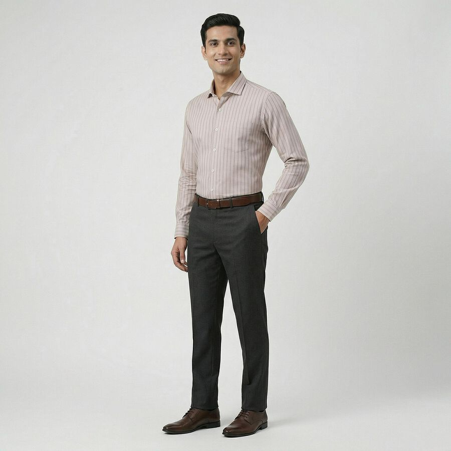 Men's Beige Spread Collar Classic Formal Shirt, Beige, large