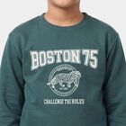 Boys' Teal Crew Neck Graphic Print Sweatshirt, टील ब्लू, small