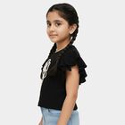 Girls' Jet Black Round Neck Casual T-Shirt, Black, small