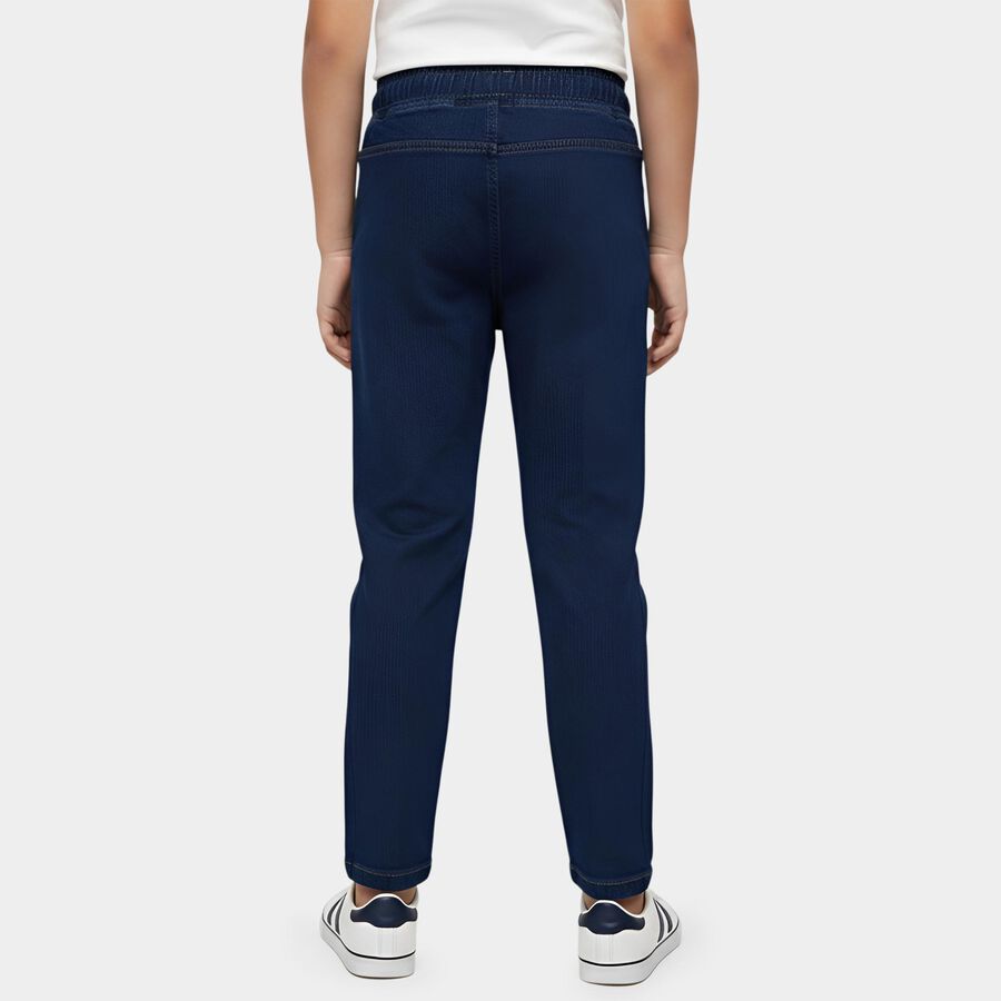 Boys' Blue Cotton Regular Fit Jeans, गहरा नीला, large