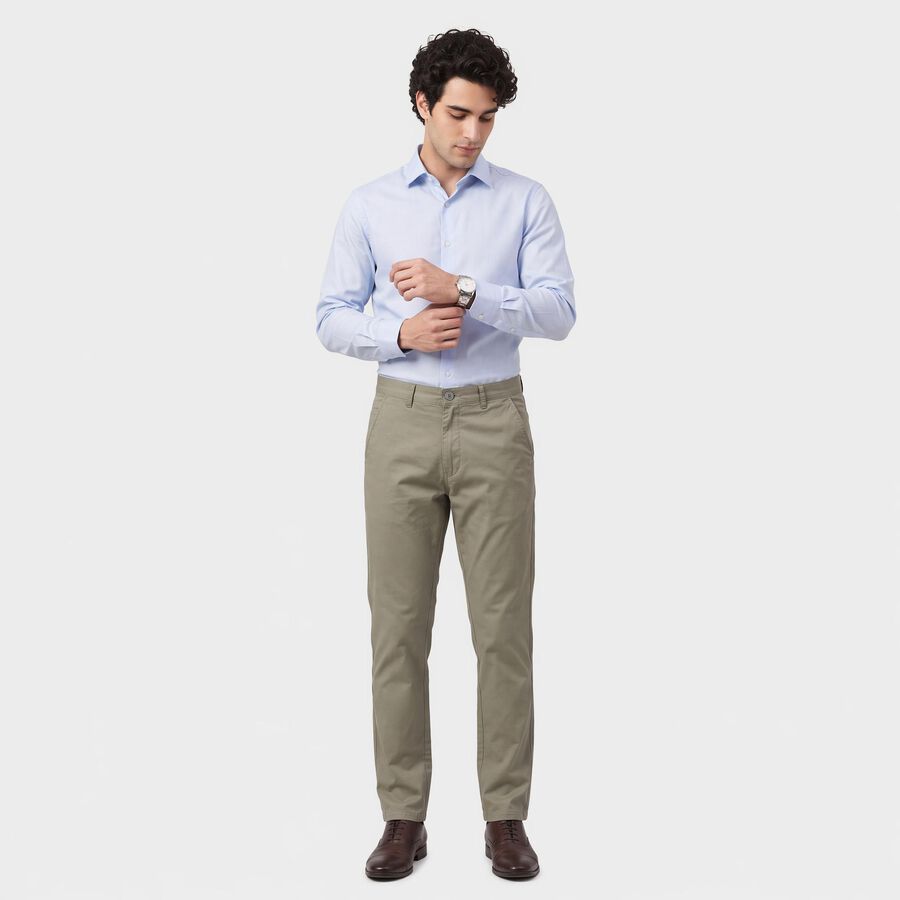 Men's Light Grey Slim Fit Flat-Front Chino Trousers, Light Grey, large