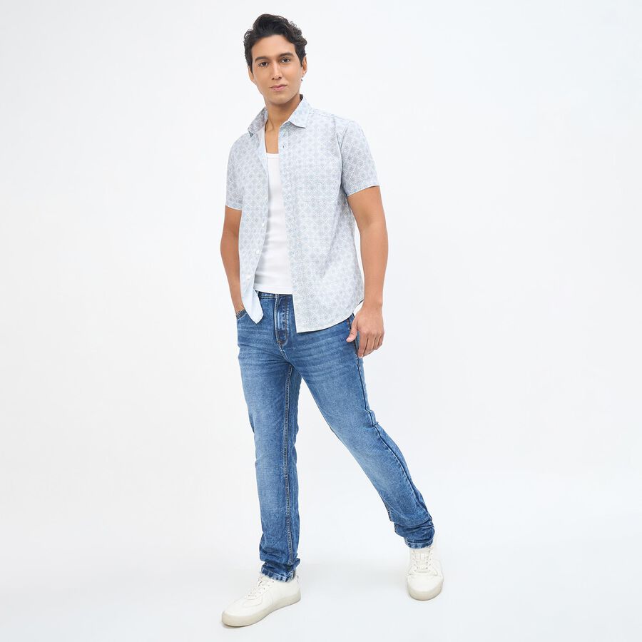 Men's Dark Indigo Blue Slim Fit Stretchable Jeans, Mid Blue, large