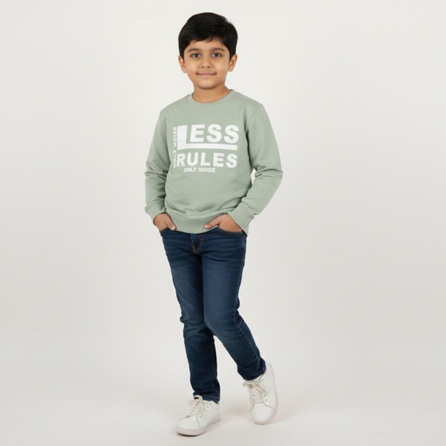 Boys Light Sage Green Crew Neck Casual Sweatshirt, हल्का हरा, large image number null